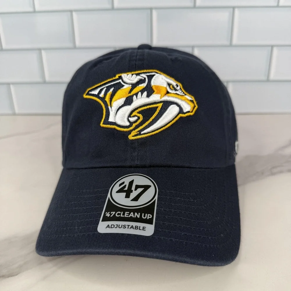 Nashville Predators Hat Cap Strap Back Mens One Size Navy NHL Hockey 47 Clean Up